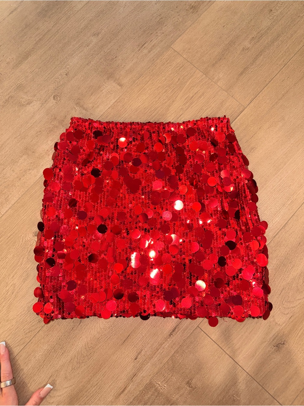 Amazon Red Sequin Mini Skirt — Women's Sparkle Party Skirt